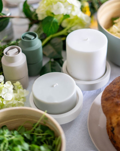 blanc + dove | escc lrg pillar candle | soy - blend unscented candles - porter green | style + sustainability