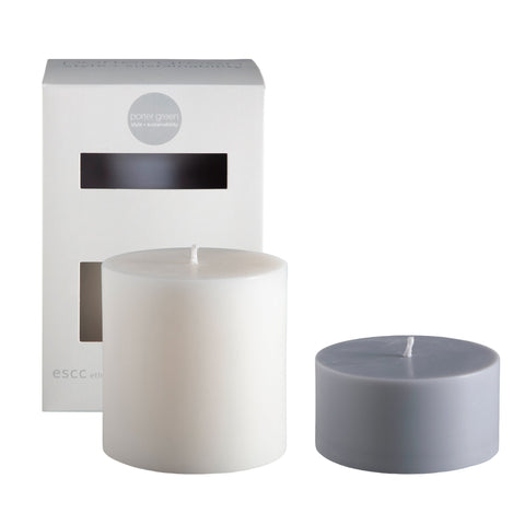blanc + dove | escc lrg pillar candle | soy - blend unscented candles - porter green | style + sustainability