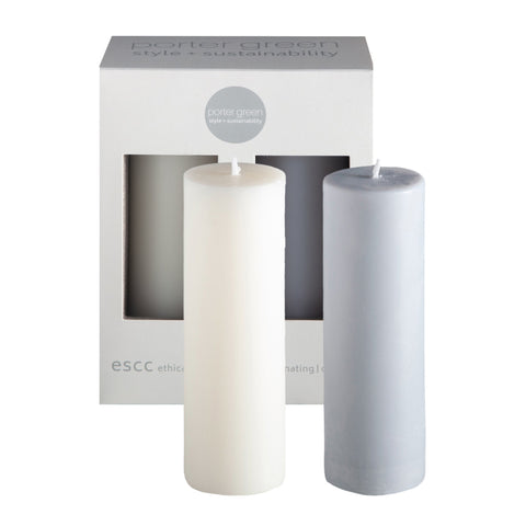 blanc + dove | escc med pillar candle | soy - blend unscented candles - porter green | style + sustainability