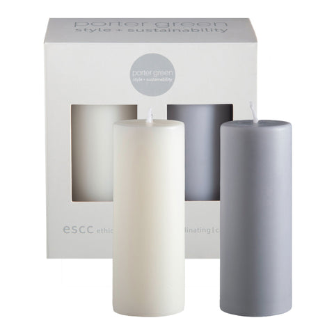 blanc + dove | escc sml pillar candle | soy - blend unscented candles - porter green | style + sustainability