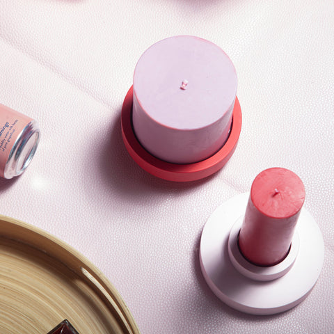 cherry + blush | escc lrg pillar candle | soy - blend unscented candles - porter green | style + sustainability