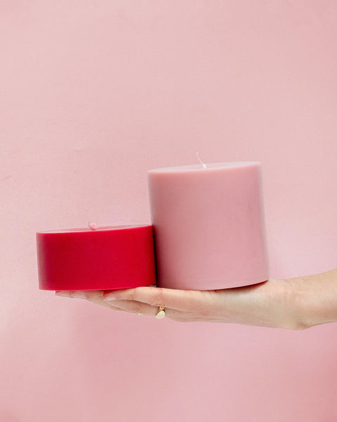 cherry + blush | escc lrg pillar candle | soy - blend unscented candles - porter green | style + sustainability