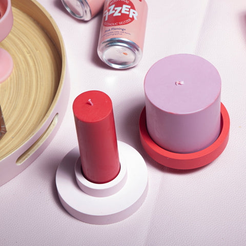 cherry + blush | escc med pillar candle | soy - blend unscented candles - porter green | style + sustainability