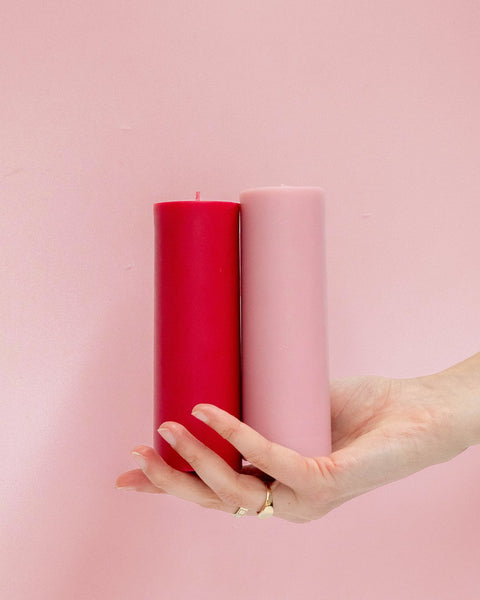 cherry + blush | escc med pillar candle | soy - blend unscented candles - porter green | style + sustainability