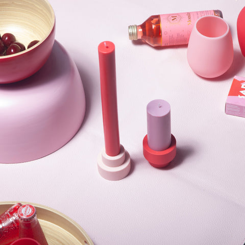 cherry + blush | escc sml pillar candle | soy - blend unscented candles - porter green | style + sustainability