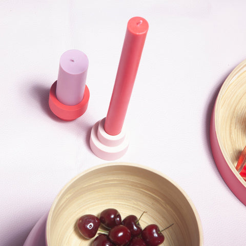 cherry + blush | escc sml pillar candle | soy - blend unscented candles - porter green | style + sustainability