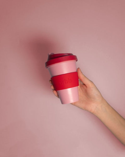 cherry + blush | urbb | biodegradable bamboo coffee cup - porter green | style + sustainability