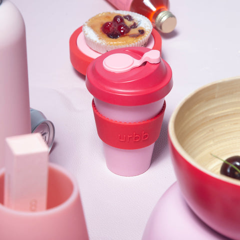 cherry + blush | urbb | biodegradable bamboo coffee cup - porter green | style + sustainability