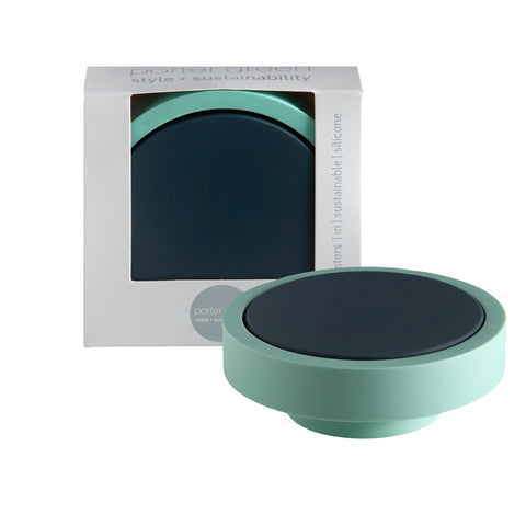 mist + ink | ciss | unbreakable silicone coasters | porter green, silicone coasters, coaster set with holder, coasters australia, coaster set of 4, sustainable coasters