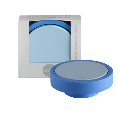 sky + kinfisher | ciss | unbreakable silicone coasters | porter green, silicone coasters, coaster set with holder, coasters australia, coaster set of 4, sustainable coasters