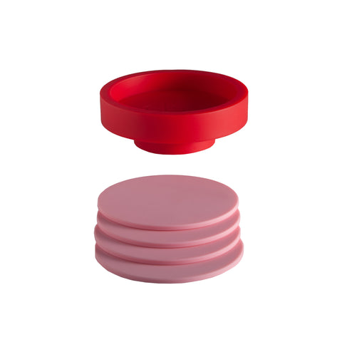 cherry + blush | ciss | unbreakable silicone coasters | porter green, silicone coasters, coaster set with holder, coasters australia, coaster set of 4, sustainable coasters