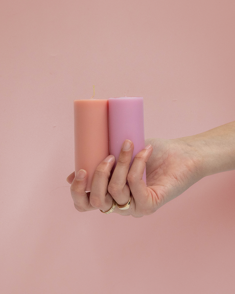 peach + petal | escc sml pillar candle | soy-blend unscented candles | porter green, soy candle, dinner candles, pillar candles, unscented candles, coloured candle