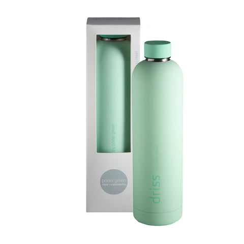 gerbera + leaf | driss | insulated stainless steel water bottle - porter green | style + sustainability