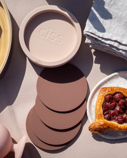 latte + donkey | ciss | unbreakable silicone coasters - porter green | style + sustainability