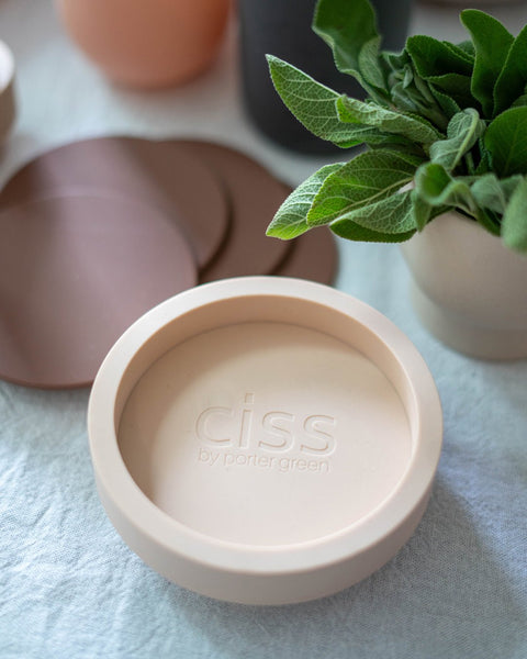 latte + donkey | ciss | unbreakable silicone coasters - porter green | style + sustainability