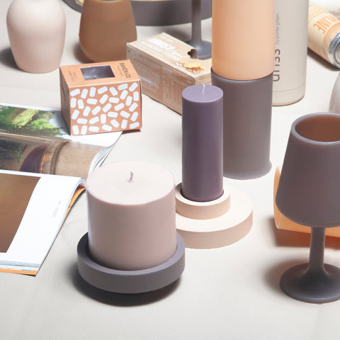 latte + donkey | escc lrg pillar candle | soy - blend unscented candles - porter green | style + sustainability