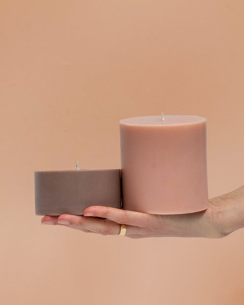 latte + donkey | escc lrg pillar candle | soy - blend unscented candles - porter green | style + sustainability
