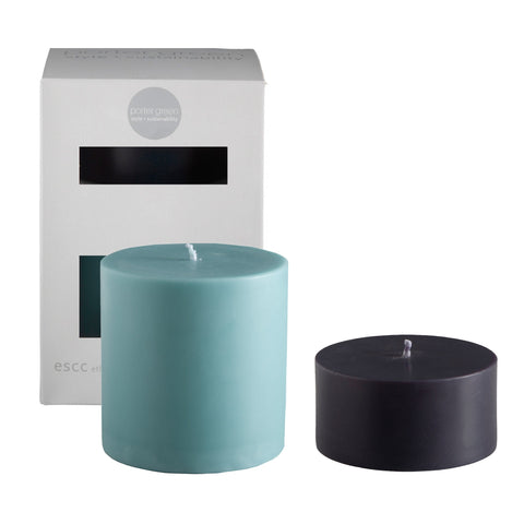 mist + ink | escc lrg pillar candle | soy - blend unscented candles - porter green | style + sustainability