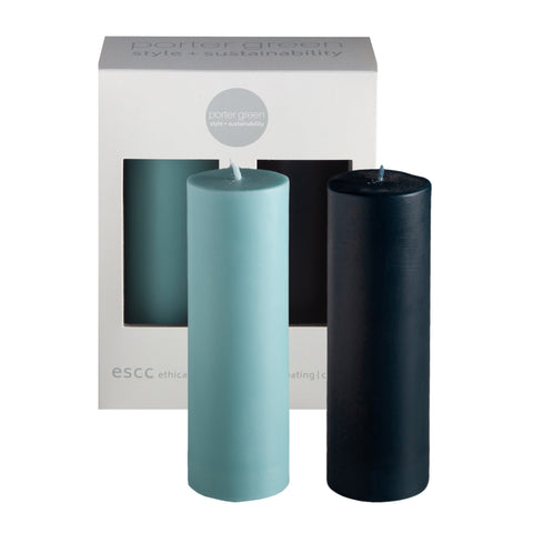 mist + ink | escc med pillar candle | soy - blend unscented candles - porter green | style + sustainability