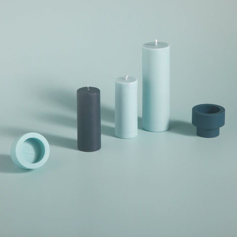 mist + ink | escc sml pillar candle | soy - blend unscented candles - porter green | style + sustainability