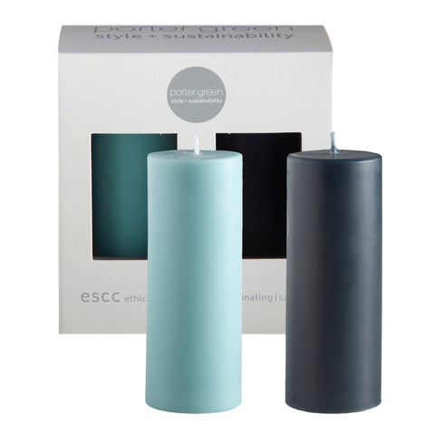 mist + ink | escc sml pillar candle | soy - blend unscented candles - porter green | style + sustainability
