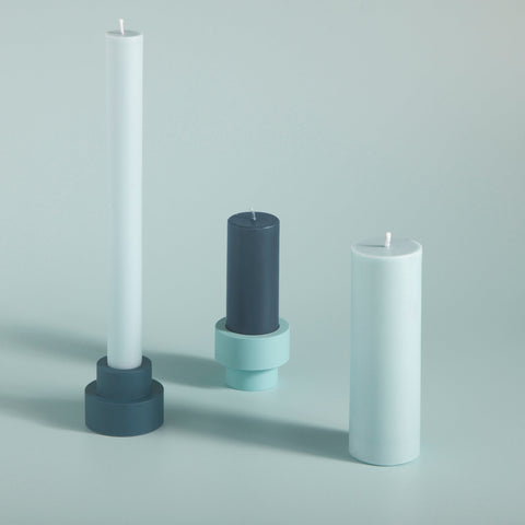 mist + ink | escc sml pillar candle | soy - blend unscented candles - porter green | style + sustainability