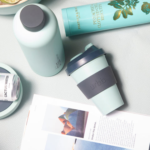mist + ink | urbb | biodegradable bamboo coffee cup - porter green | style + sustainability