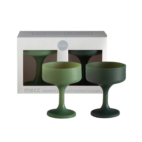 sage + olive | mecc | unbreakable silicone cocktail coupes | porter green, coupe cocktail glass, coupe glass, coloured cocktail glasses, unbreakable cocktail glasses, cocktail glasses australia