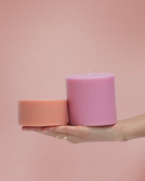 peach + petal | escc lrg pillar candle | soy - blend unscented candles - porter green | style + sustainability