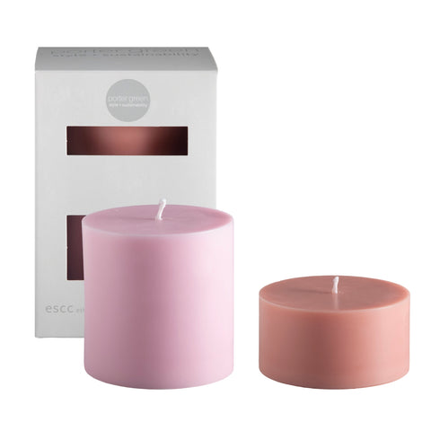 peach + petal | escc lrg pillar candle | soy - blend unscented candles - porter green | style + sustainability