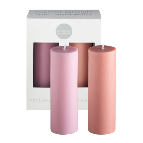 peach + petal | escc med pillar candle | soy - blend unscented candles - porter green | style + sustainability