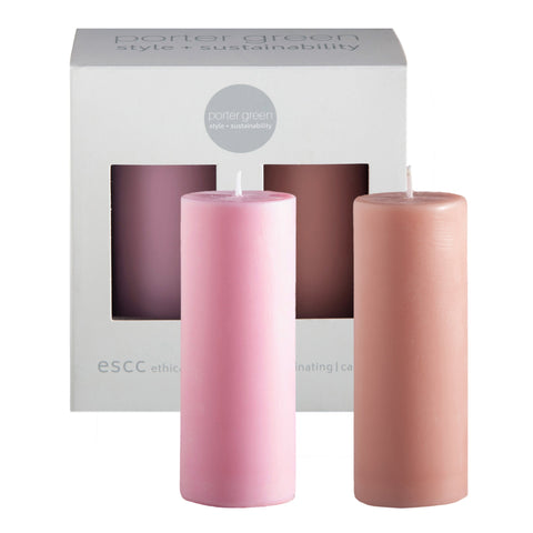 peach + petal | escc sml pillar candle | soy - blend unscented candles - porter green | style + sustainability