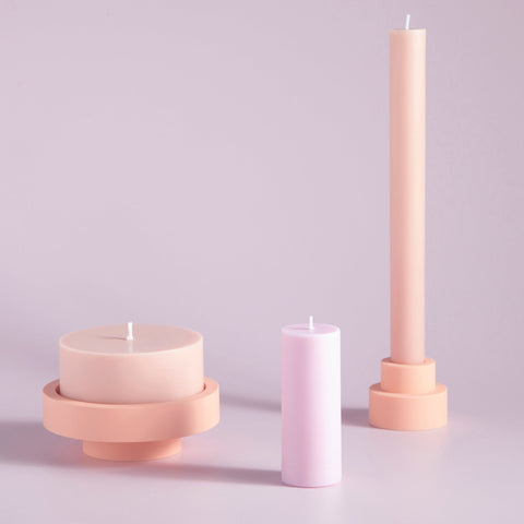 peach + petal | escc sml pillar candle | soy - blend unscented candles - porter green | style + sustainability