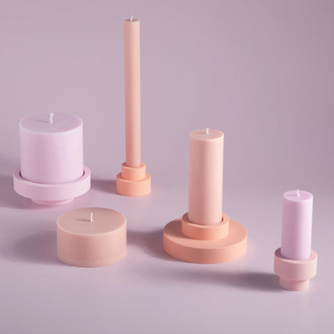 peach + petal | escc sml pillar candle | soy - blend unscented candles - porter green | style + sustainability