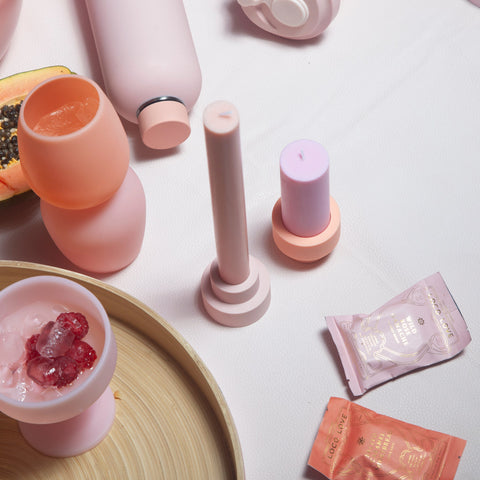 peach + petal | escc sml pillar candle | soy - blend unscented candles - porter green | style + sustainability