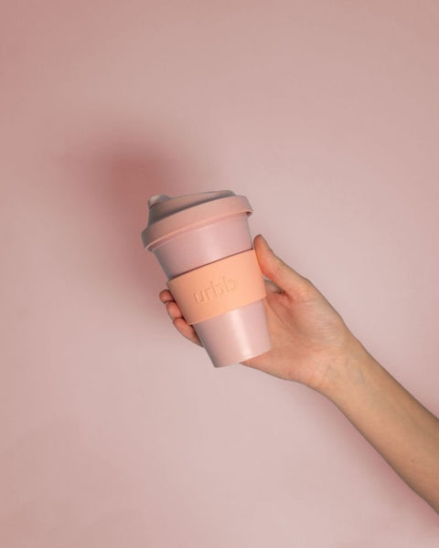 peach + petal | urbb | biodegradable bamboo coffee cup - porter green | style + sustainability