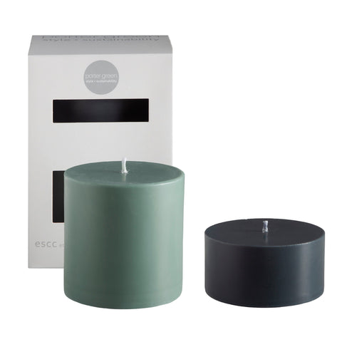 sage + olive | escc lrg pillar candle | soy - blend unscented candles - porter green | style + sustainability