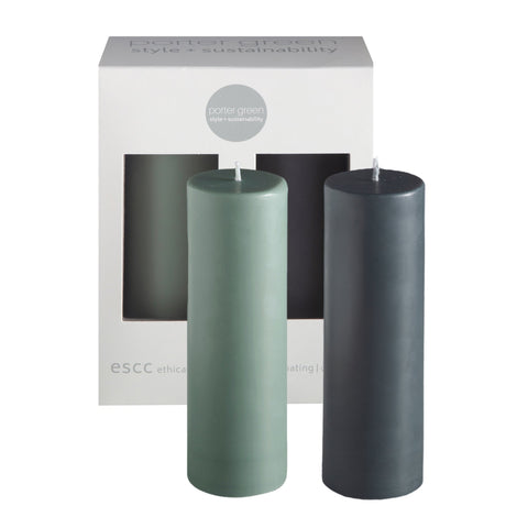 sage + olive | escc med pillar candle | soy - blend unscented candles - porter green | style + sustainability
