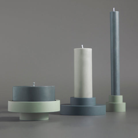 sage + olive | escc med pillar candle | soy - blend unscented candles - porter green | style + sustainability