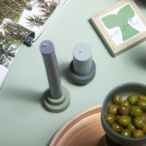 sage + olive | escc sml pillar candle | soy - blend unscented candles - porter green | style + sustainability