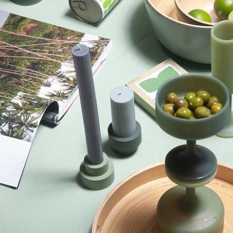 sage + olive | escc sml pillar candle | soy - blend unscented candles - porter green | style + sustainability