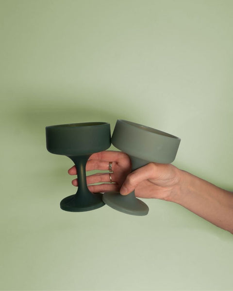 sage + olive | mecc | silicone unbreakable cocktail glasses - porter green | style + sustainability