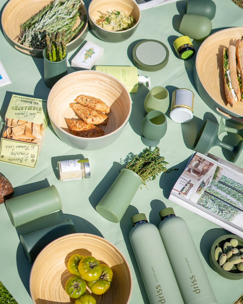 sage + olive | privv | vegan leather waterproof picnic rug - porter green | style + sustainability