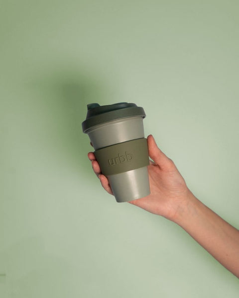 sage + olive | urbb | biodegradable bamboo coffee cup - porter green | style + sustainability