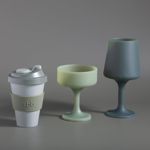 sage + olive | urbb | biodegradable bamboo coffee cup - porter green | style + sustainability