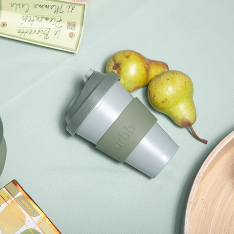 sage + olive | urbb | biodegradable bamboo coffee cup - porter green | style + sustainability