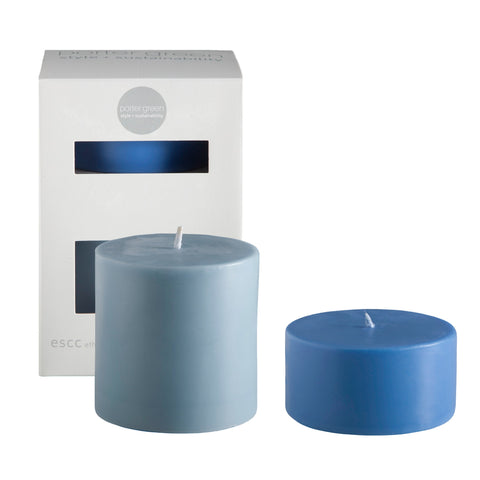 sky + kingfisher | escc lrg pillar candle | soy - blend unscented candles - porter green | style + sustainability