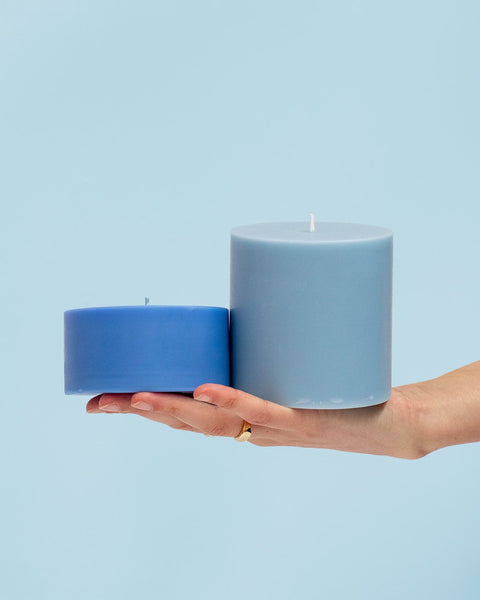 sky + kingfisher | escc lrg pillar candle | soy - blend unscented candles - porter green | style + sustainability