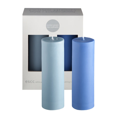 sky + kingfisher | escc med pillar candle | soy - blend unscented candles - porter green | style + sustainability