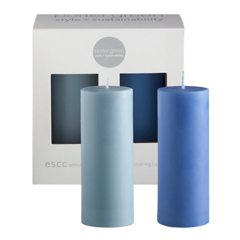 sky + kingfisher | escc sml pillar candle | soy - blend unscented candles - porter green | style + sustainability